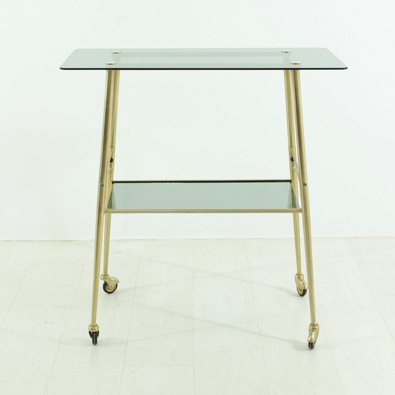 Serving trolley in smoked glass and brass - 1950s