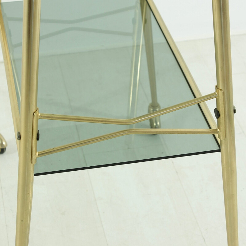 Serving trolley in smoked glass and brass - 1950s