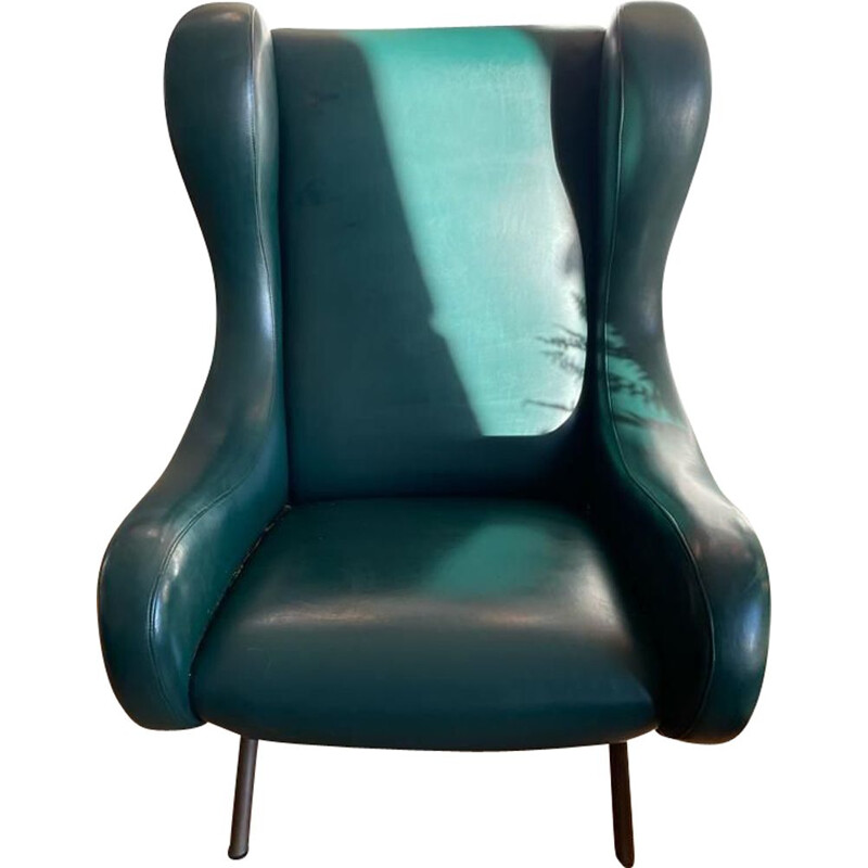 Vintage senior armchair in imitation leather by Marco Zanuso, 1960