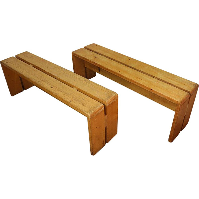 Pair of vintage benches selected by Charlotte Perriand for Les Arcs, 1960