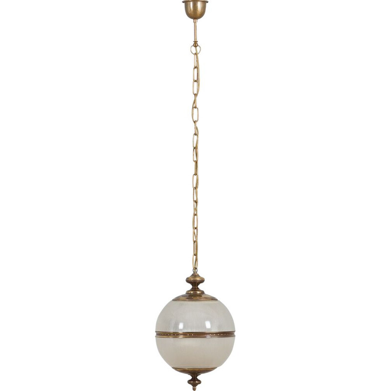Vintage hanglamp van messing en Murano glas, Italië 1950