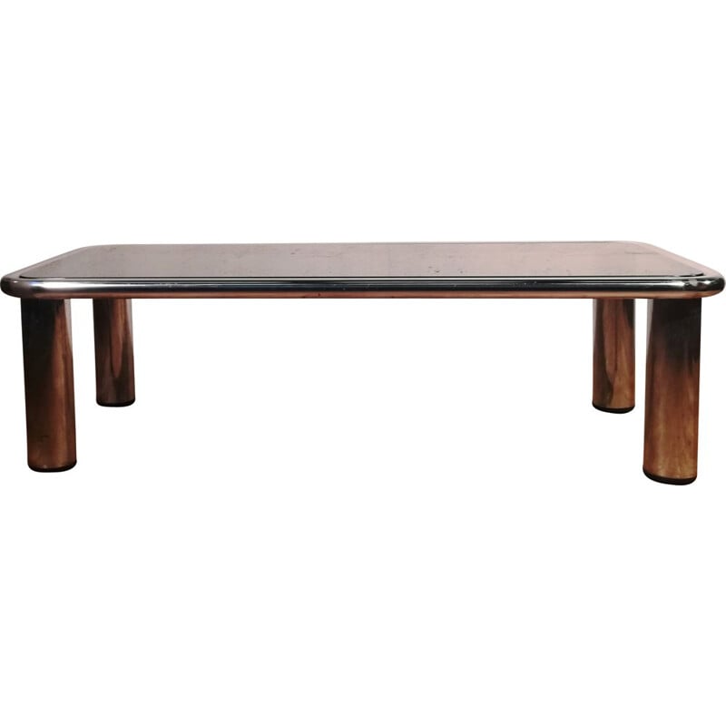 Vintage coffee table in metal and smoked glass by Gianfranco Frattini for Cassina