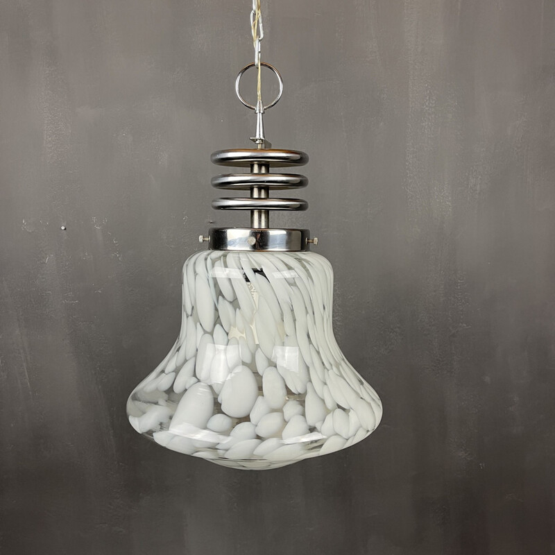 Vintage white murano glass suspension by Carlo Nason for Mazzega, Italy 1960