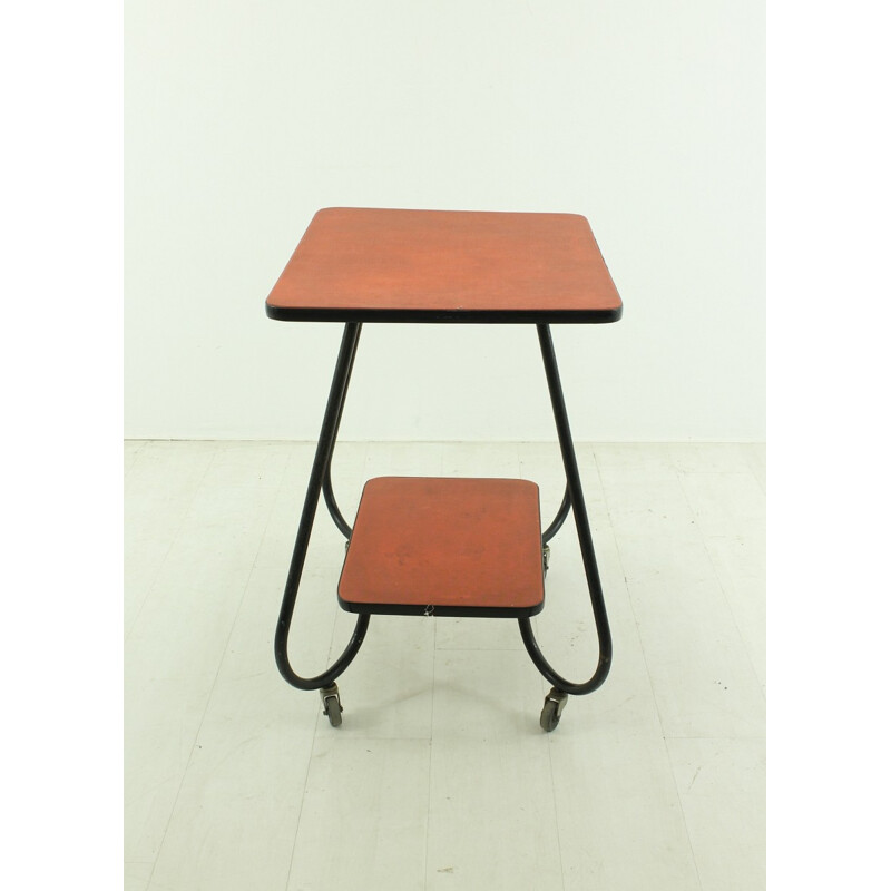 Red serving cart in metal - 1950s