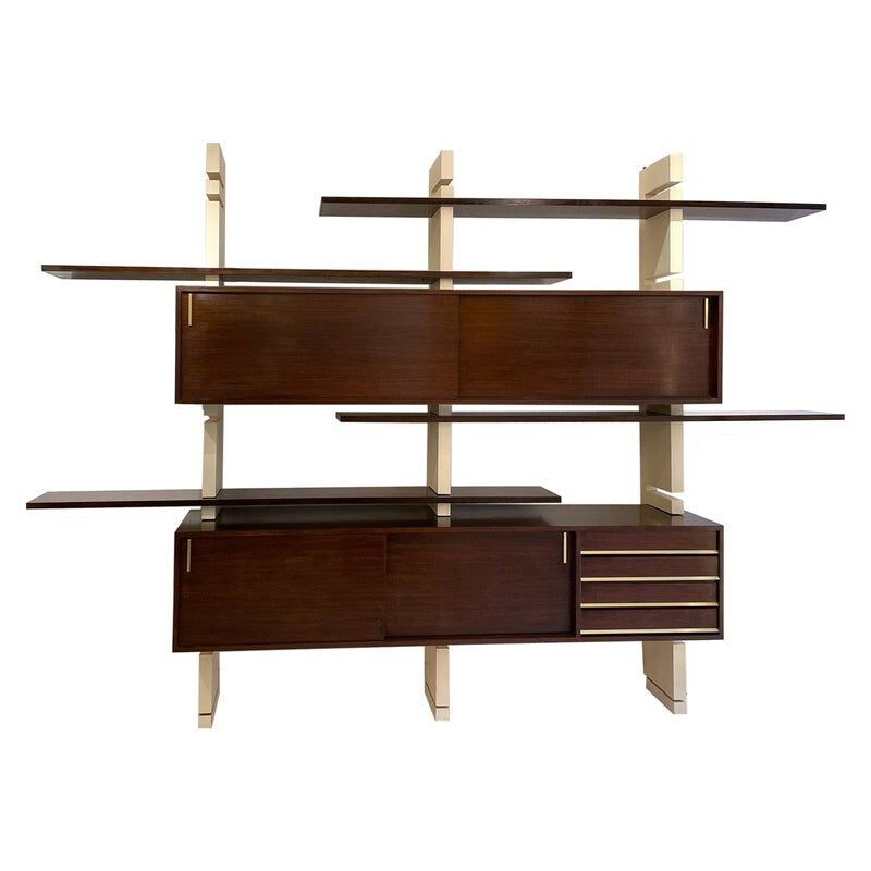 Vintage modular wooden wall unit by Amma, Italy 1970