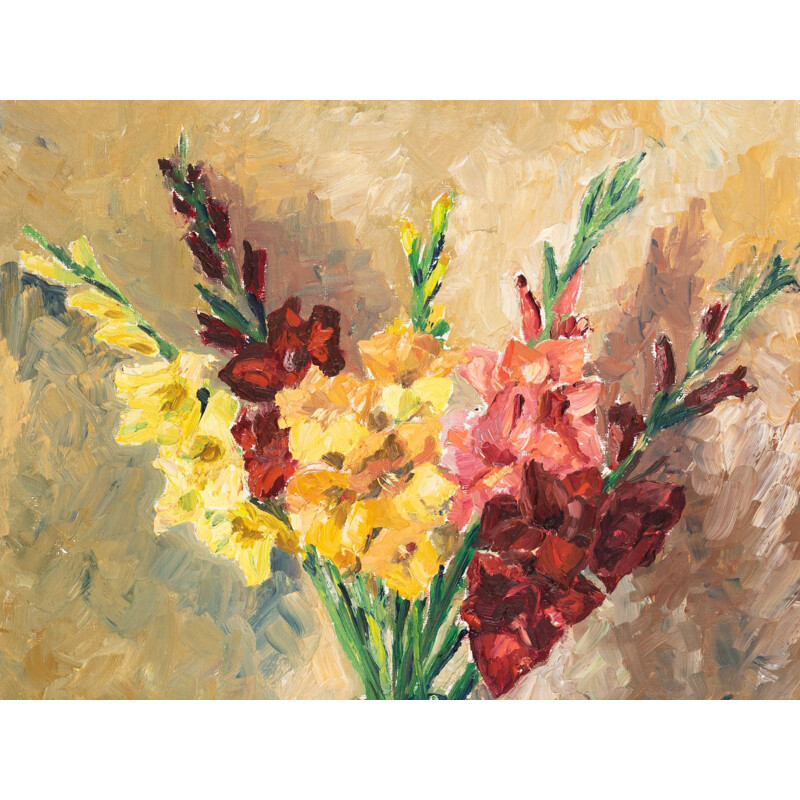 Vintage oil on plate "Gladiolus" by Gerd Vitzthum