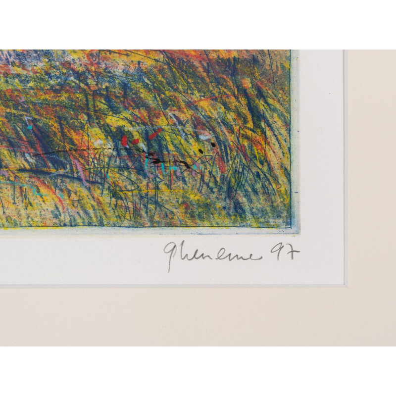 Gravura Vintage "Weiden III" a cores sobre papel de Gerhard Messemer
