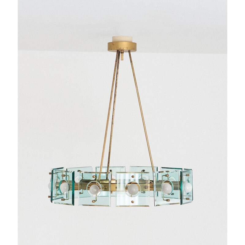 Crystal Arte mid-century italian brass chandelier - 1960s