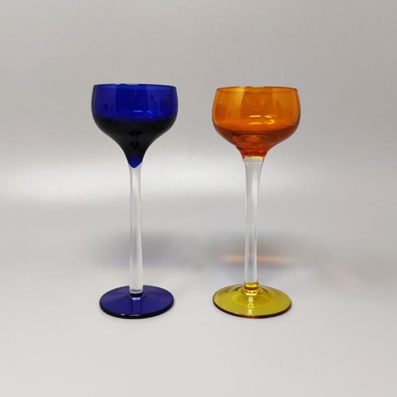 Set of 6 vintage colored glasses in Murano glass by Dogi, Italy 1960s