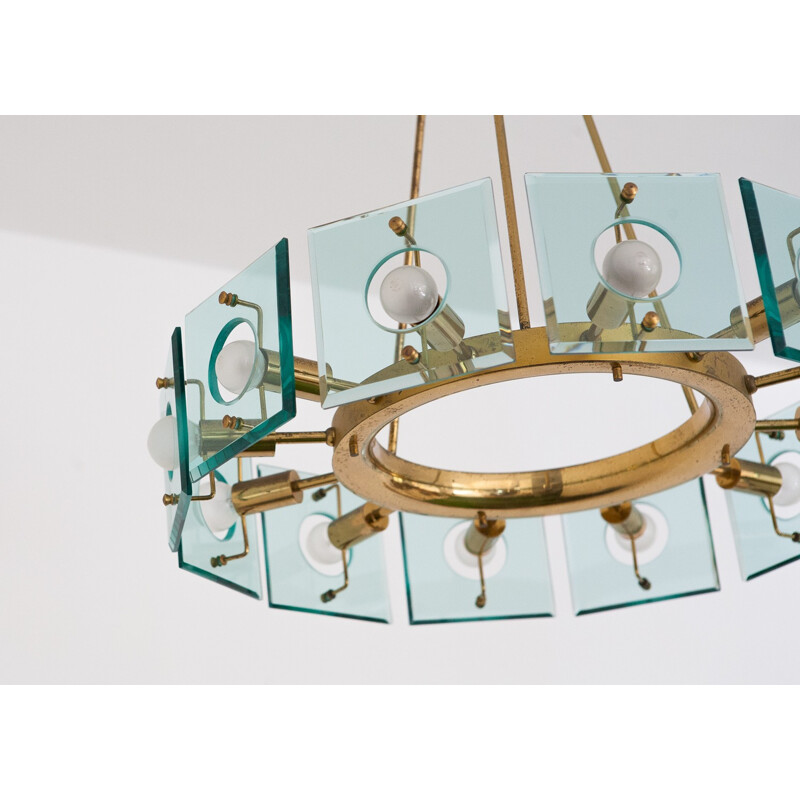 Crystal Arte mid-century italian brass chandelier - 1960s