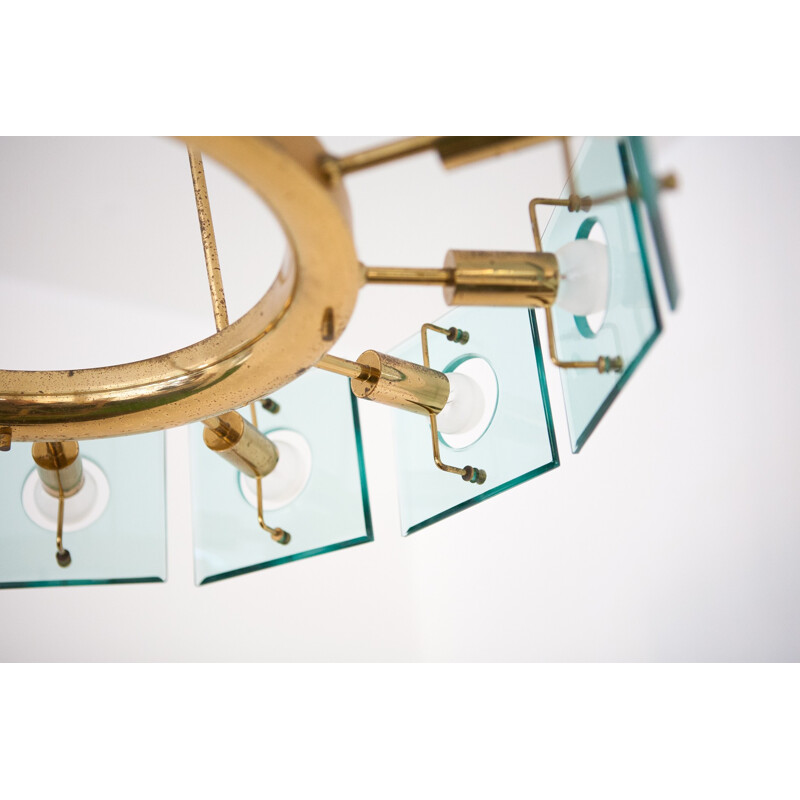 Crystal Arte mid-century italian brass chandelier - 1960s