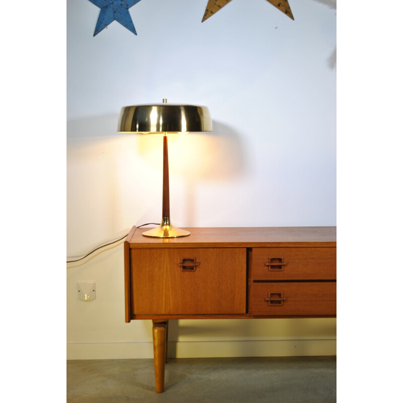 Vintage Danish lamp model 4109 in teak and brass by Holm Sorensen, 1960