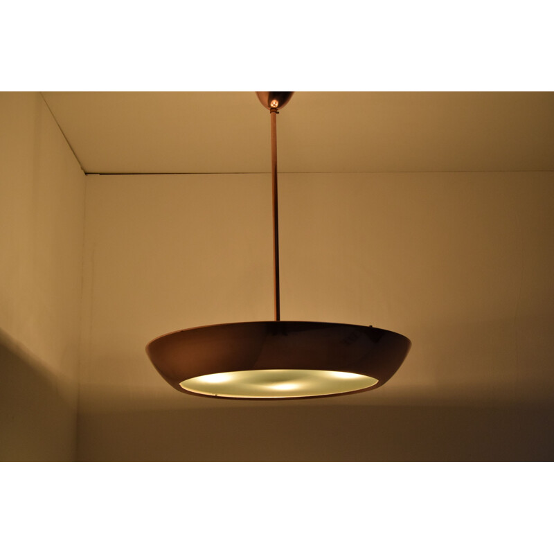 Vintage copper and glass pendant lamp by Josef Hurka for Drupol, Czechoslovakia 1940