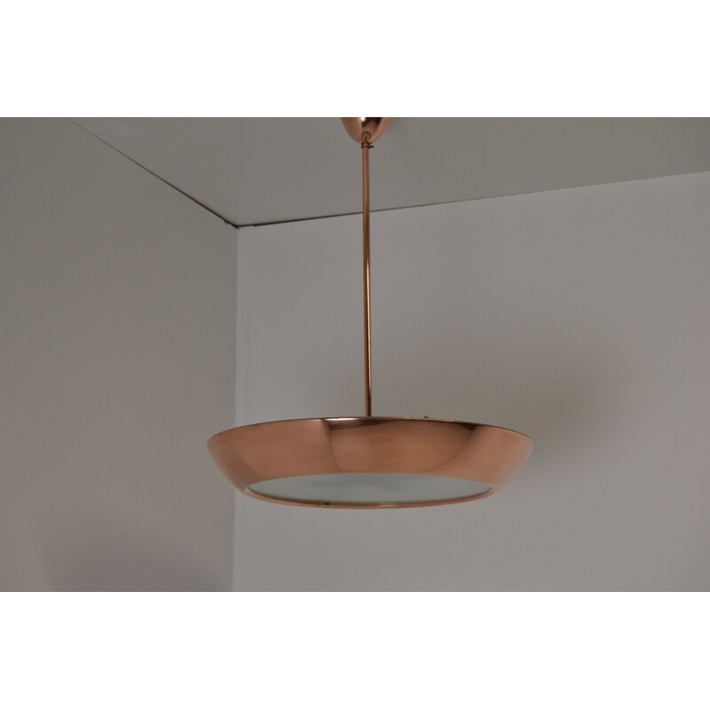 Vintage copper and glass pendant lamp by Josef Hurka for Drupol, Czechoslovakia 1940