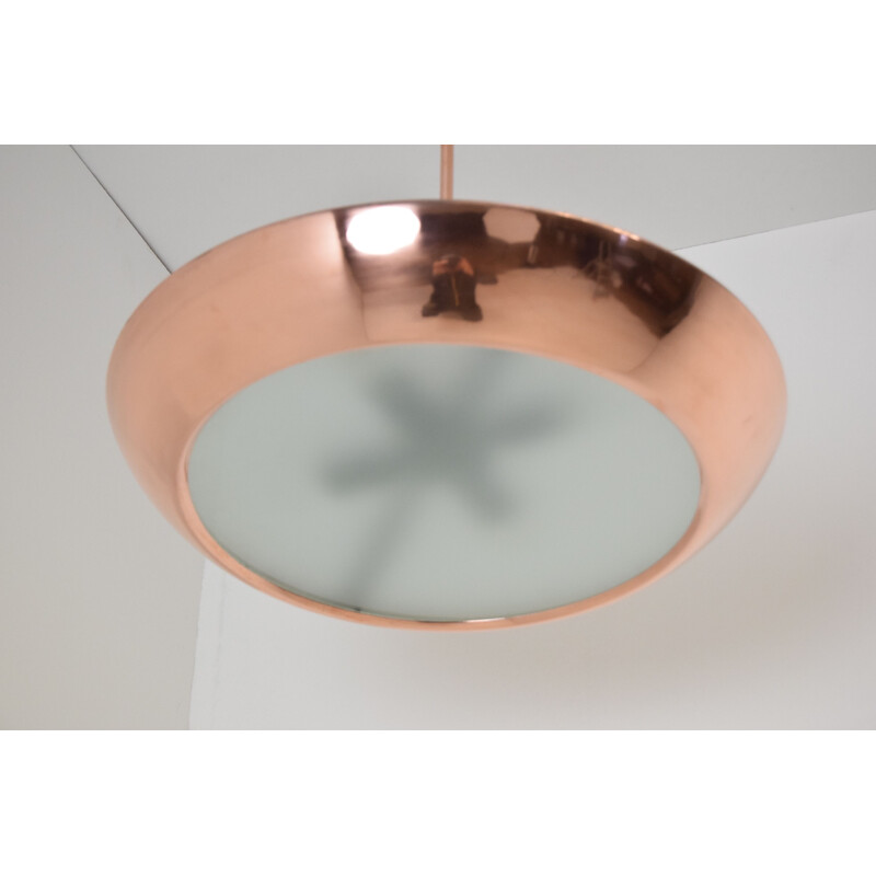 Vintage copper and glass pendant lamp by Josef Hurka for Drupol, Czechoslovakia 1940