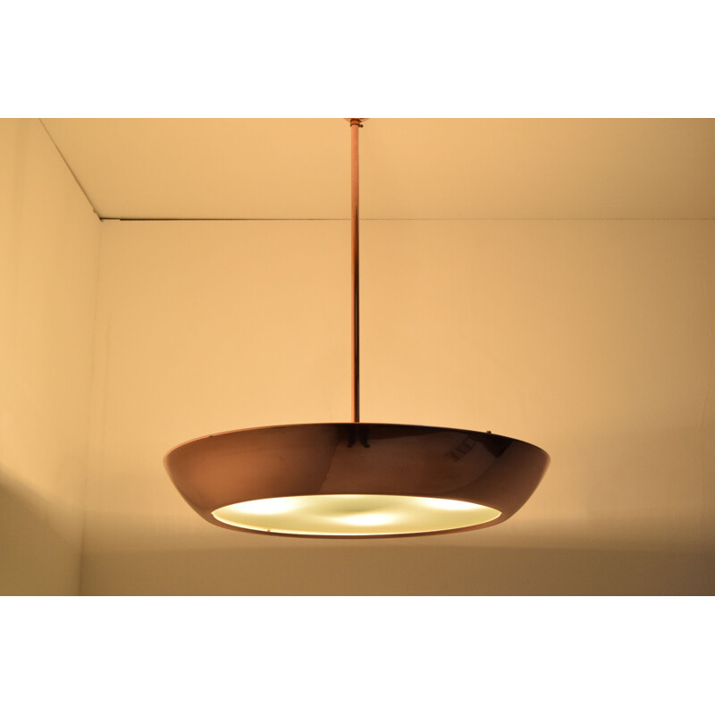 Vintage copper and glass pendant lamp by Josef Hurka for Drupol, Czechoslovakia 1940