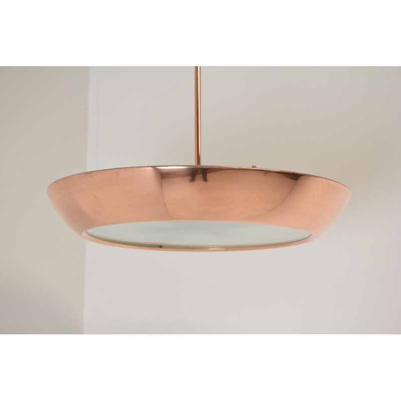 Vintage copper and glass pendant lamp by Josef Hurka for Drupol, Czechoslovakia 1940