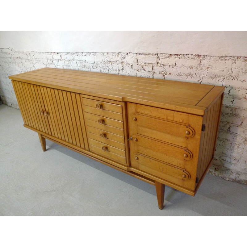 Sideboard in solid oak, GUILLERME et CHAMBRON - 1960s