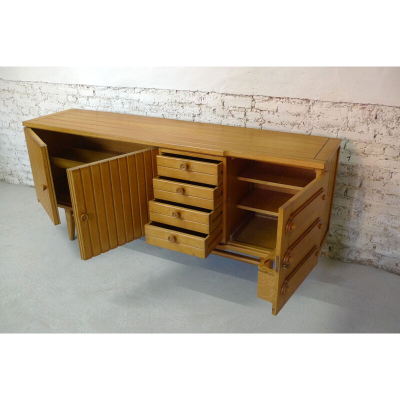 Sideboard in solid oak, GUILLERME et CHAMBRON - 1960s