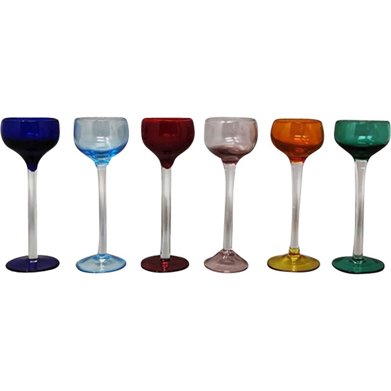 Ensemble de 6 verres colorés vintage en verre de Murano par Dogi, Italie 1960