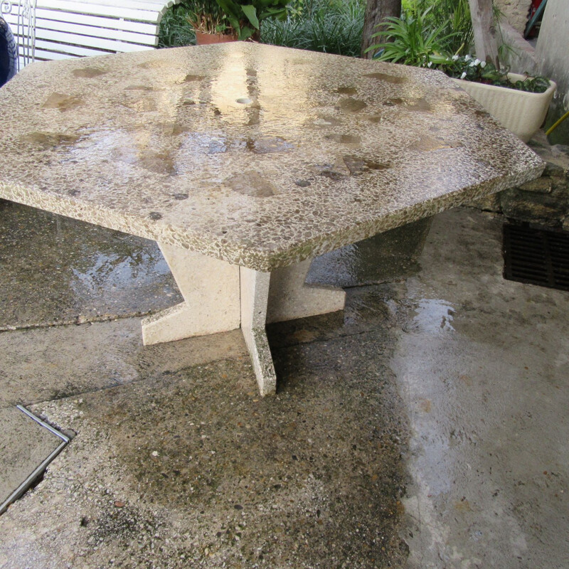 Mesa de jardín vintage hexagonal en Granito