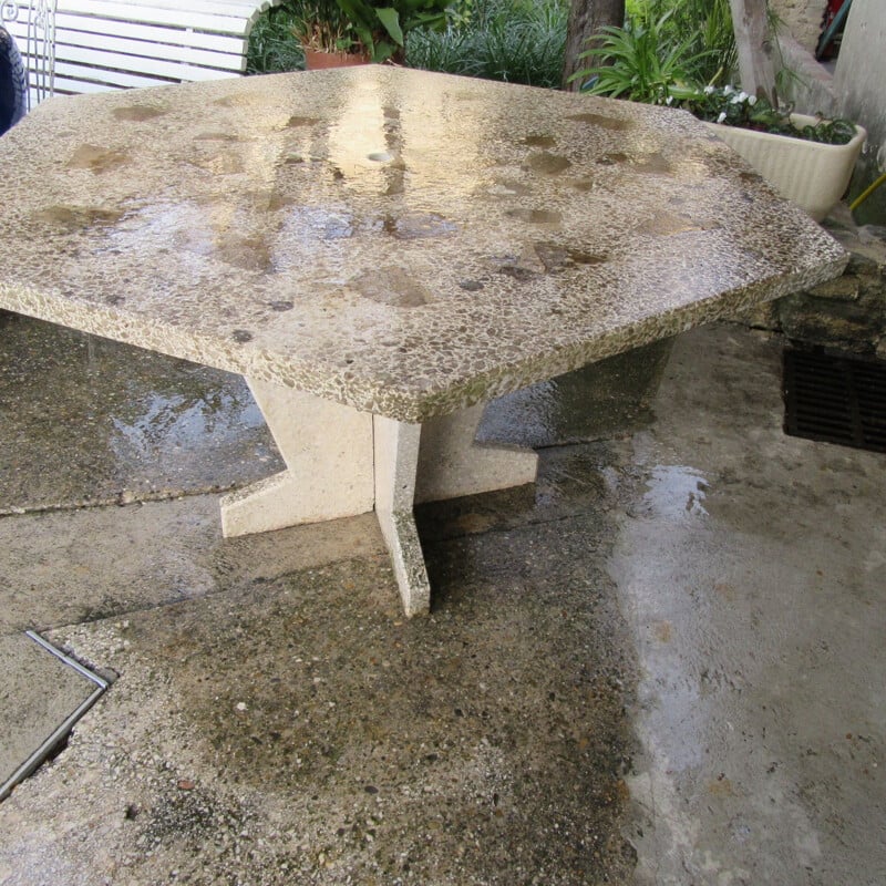 Table de jardin hexagonale vintage en Granito