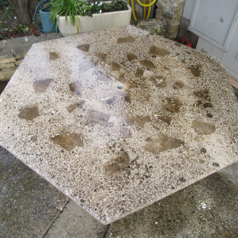 Hexagonal vintage garden table in Granito