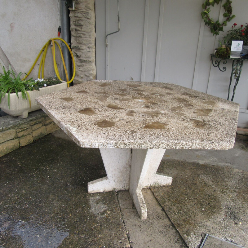 Hexagonal vintage garden table in Granito