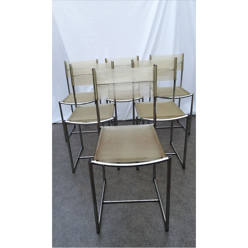 Set of 6 vintage chrome spaghetti chairs by Belotti for Alias, 1970-1980