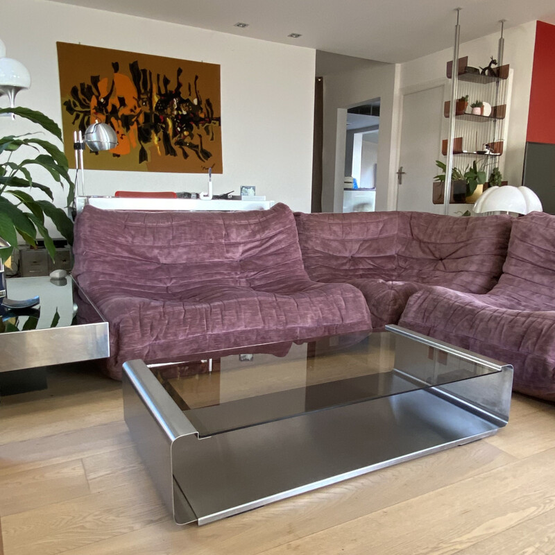 Vintage stainless steel coffee table by François Monnet for Kappa, 1970