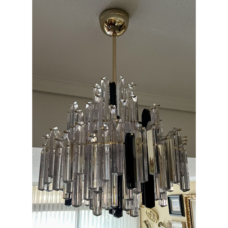 Vintage Murano glass Triedri chandelier by Venini