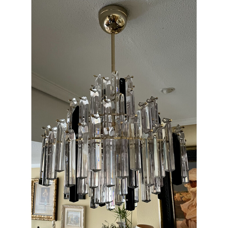 Vintage Murano glass Triedri chandelier by Venini