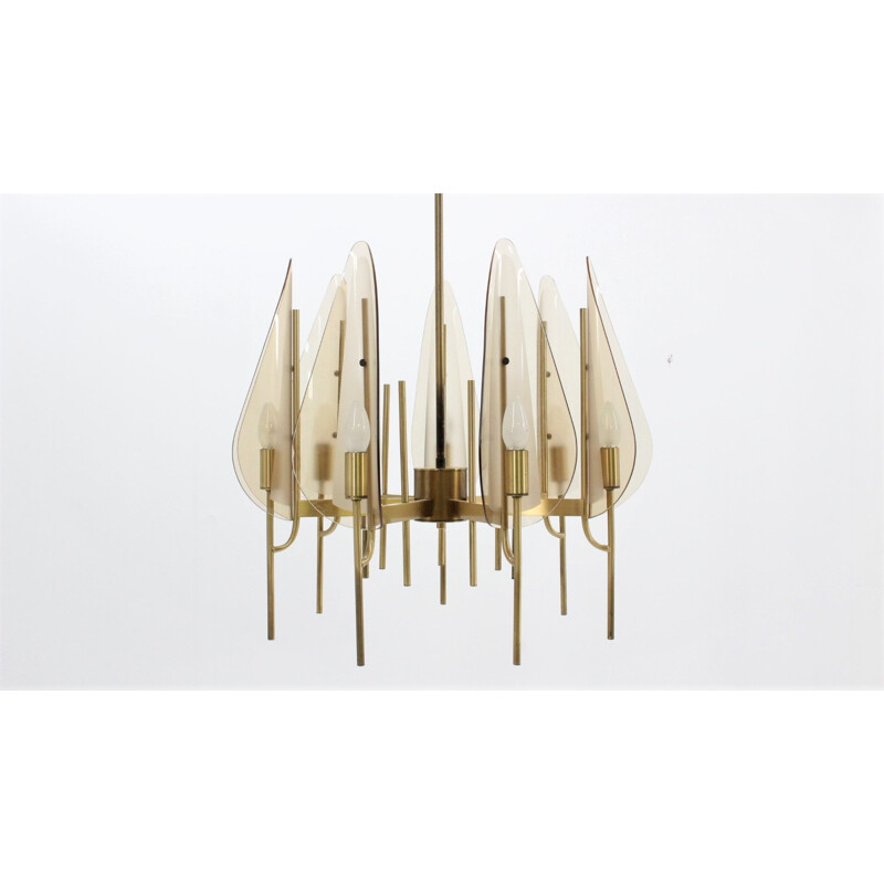 Vintage cristal Art Satin glass chandelier, 1970s