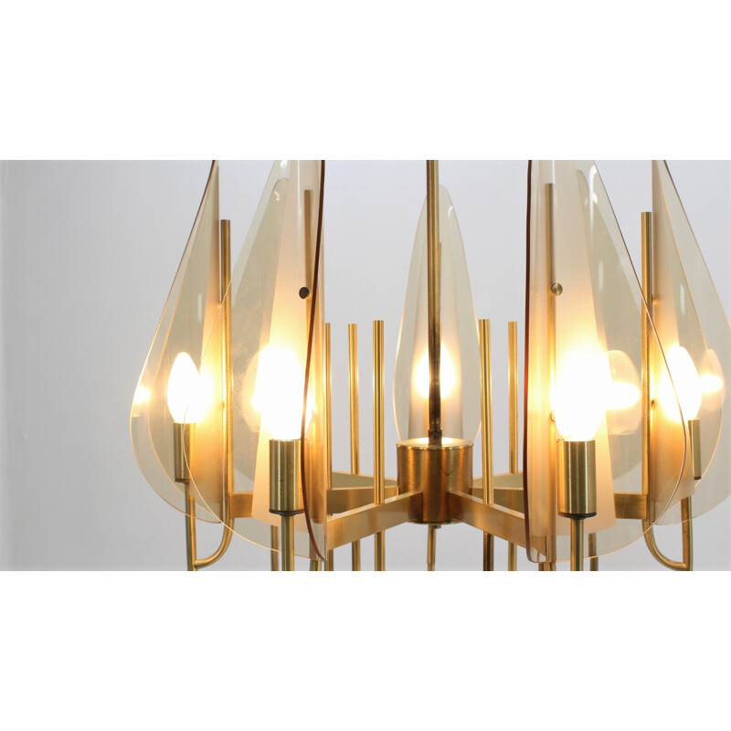 Vintage cristal Art Satin glass chandelier, 1970s