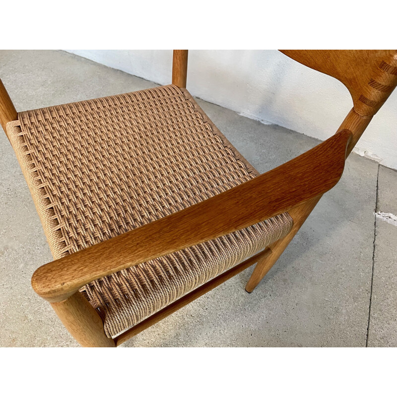 Vintage oak and paper cord armchair by Henry W. Klein for Bramin, Denmark 1960