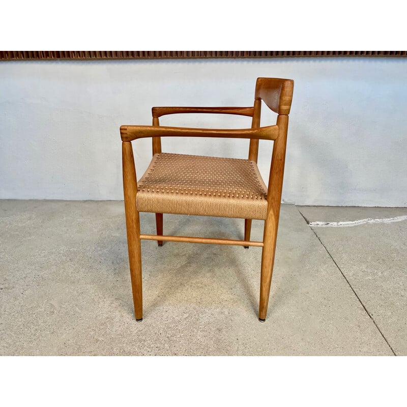 Vintage oak and paper cord armchair by Henry W. Klein for Bramin, Denmark 1960