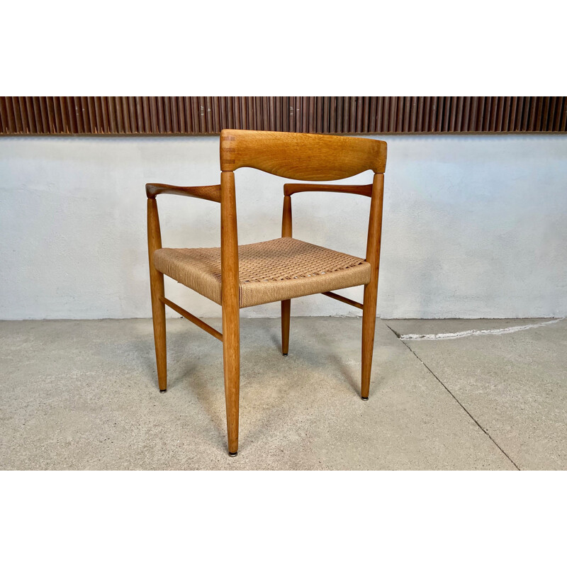 Vintage oak and paper cord armchair by Henry W. Klein for Bramin, Denmark 1960