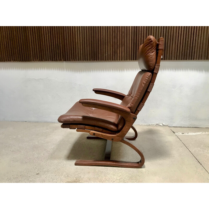 Scandinavian vintage leather armchair by Elsa & Nordahl Solheim for Rybo Rykken, 1960s