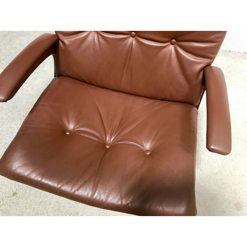 Scandinavian vintage leather armchair by Elsa & Nordahl Solheim for Rybo Rykken, 1960s