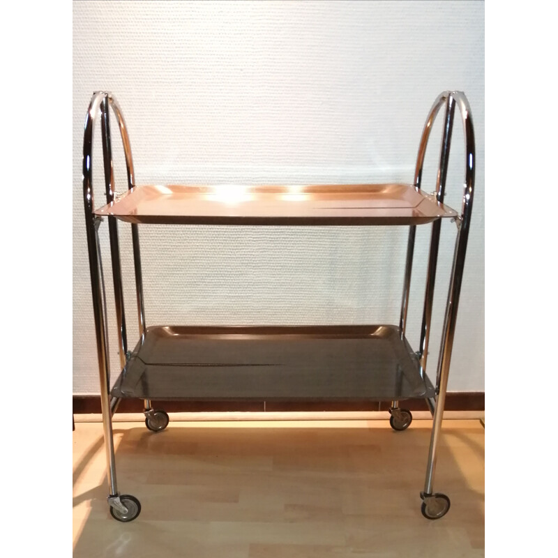 Brown and chrome vintage folding trolley, 1970