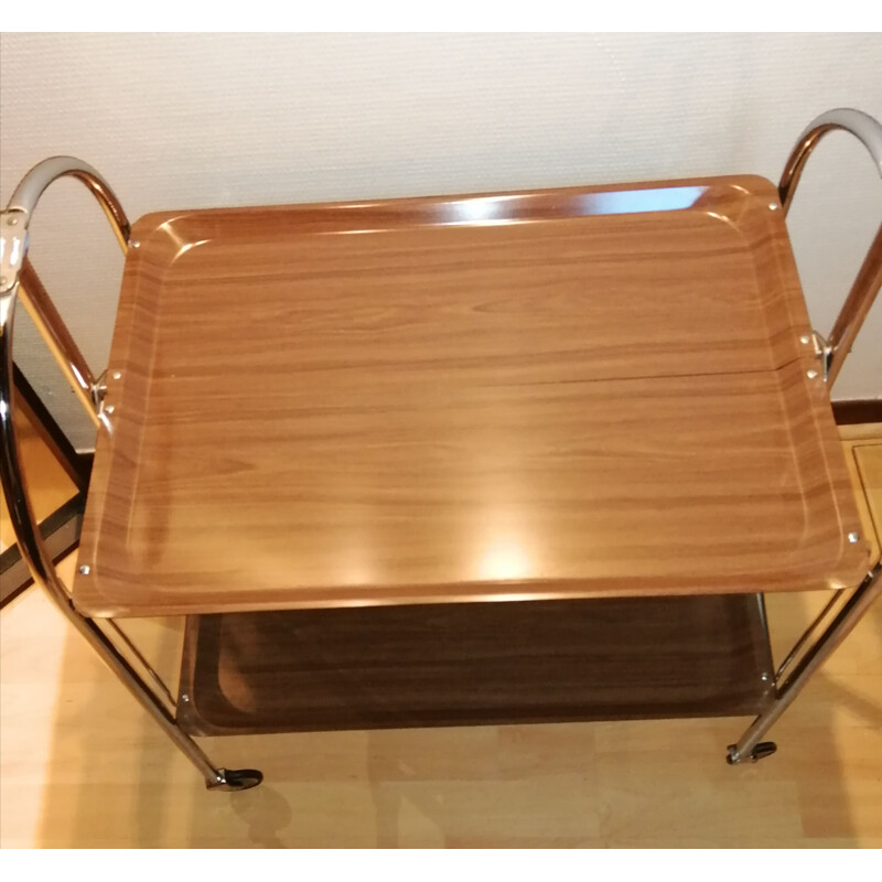 Brown and chrome vintage folding trolley, 1970