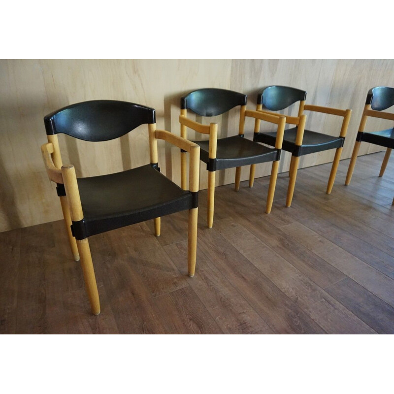Set of 4 vintage stackable armchairs by Harmut Lohmeyer, 1980s