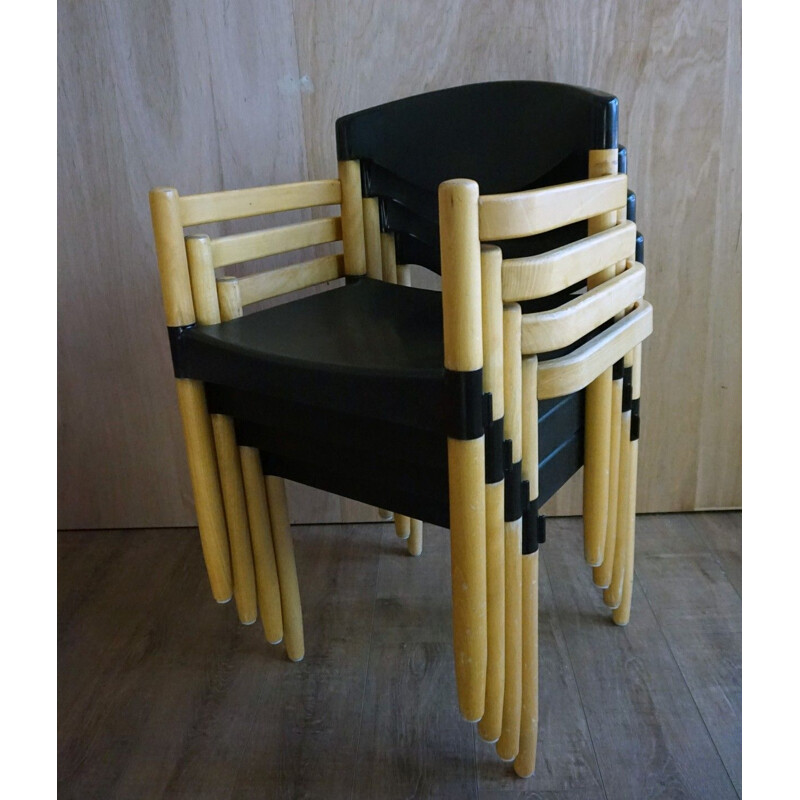 Set of 4 vintage stackable armchairs by Harmut Lohmeyer, 1980s