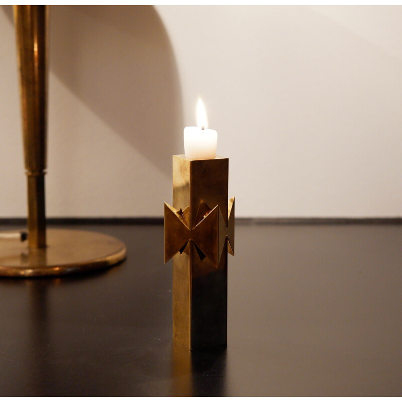 Vintage brass "Rosett" candlestick by Pierre Forsell for Skultuna, 1950