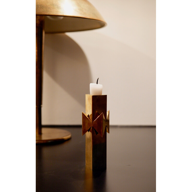 Vintage brass "Rosett" candlestick by Pierre Forsell for Skultuna, 1950