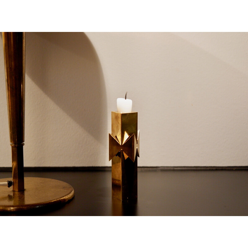 Vintage brass "Rosett" candlestick by Pierre Forsell for Skultuna, 1950