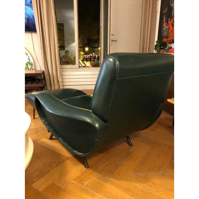 Lady vintage armchair and ottoman in imitation leather by Marco Zanuso, 1950