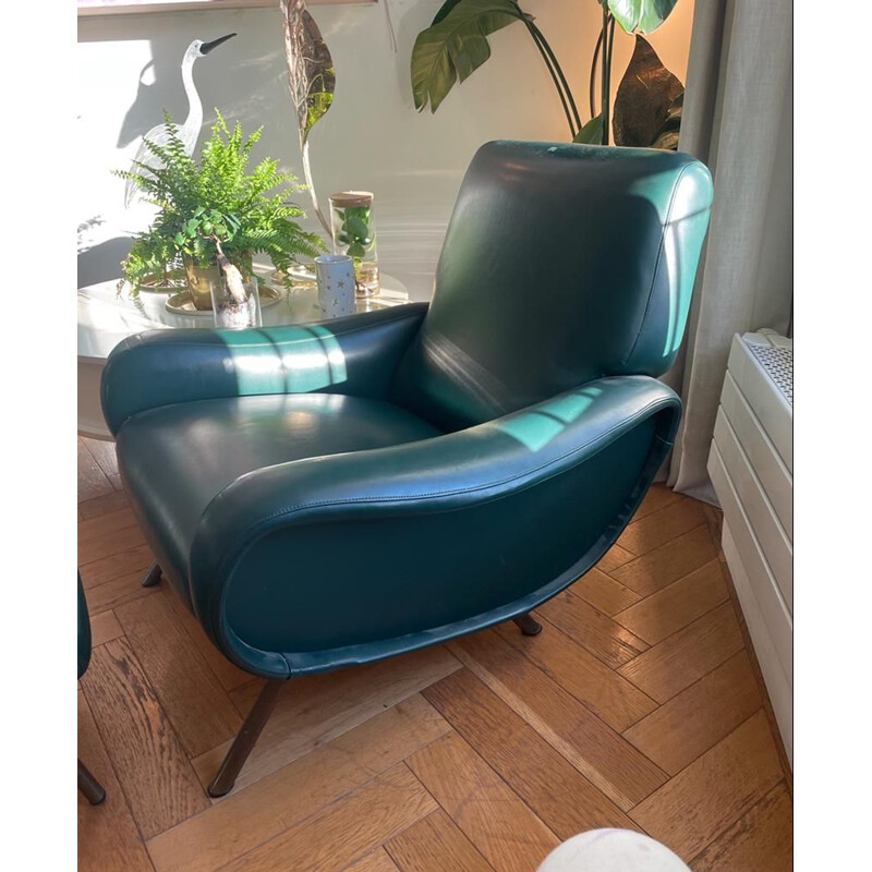 Lady vintage armchair and ottoman in imitation leather by Marco Zanuso, 1950