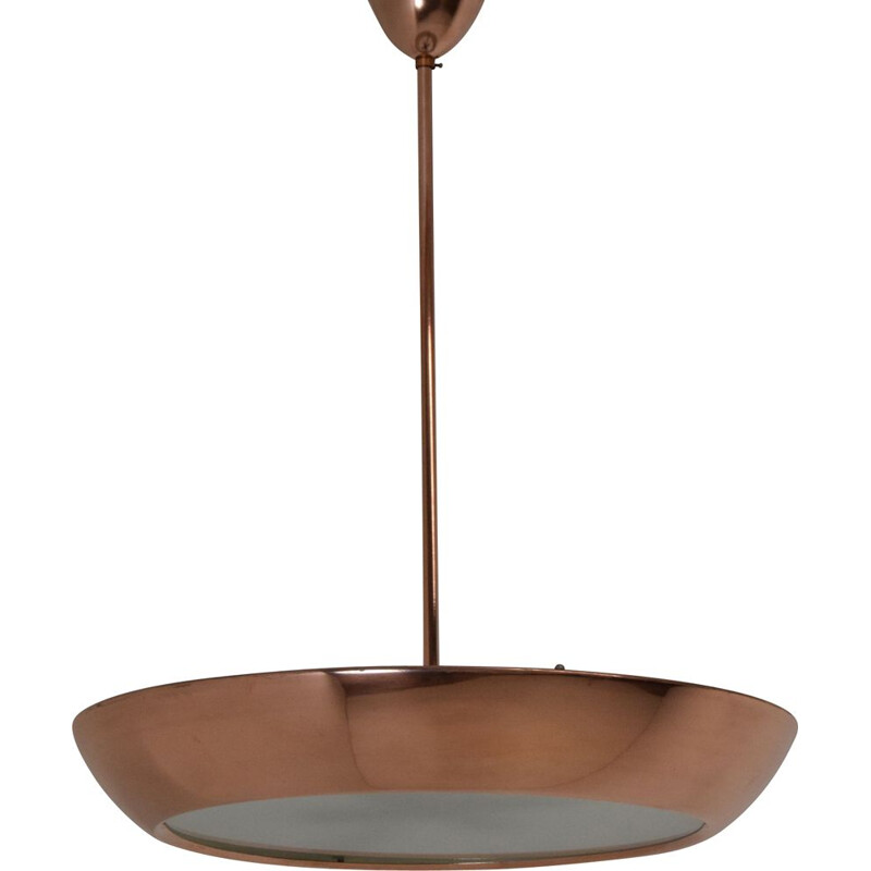 Vintage copper and glass pendant lamp by Josef Hurka for Drupol, Czechoslovakia 1940