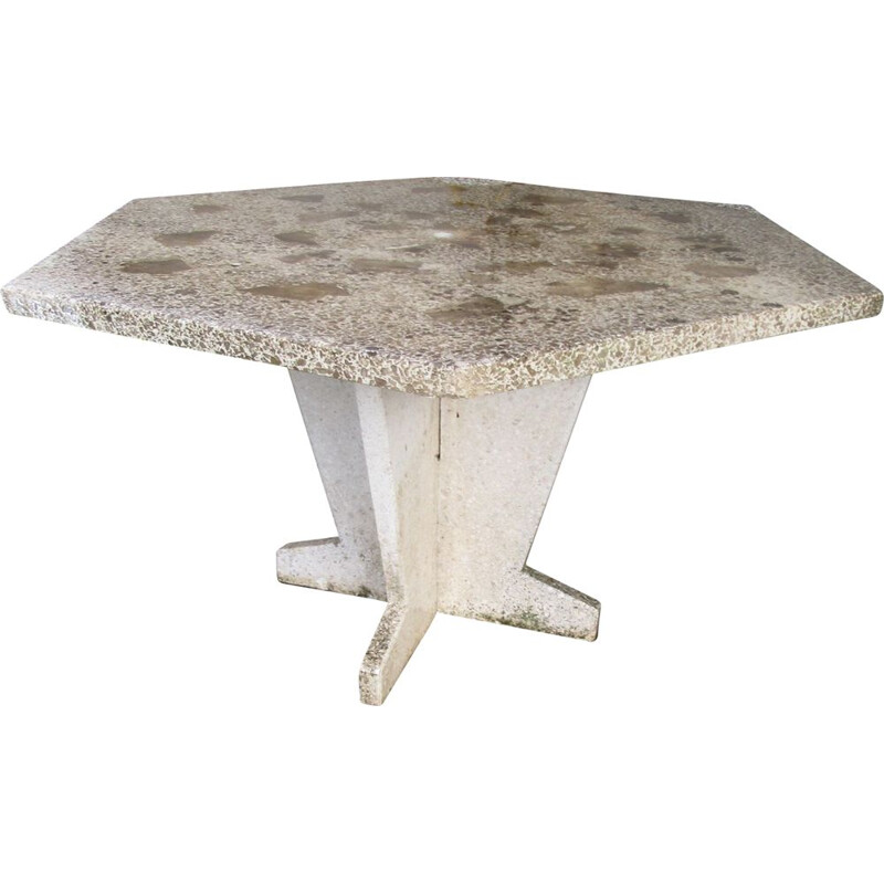 Table de jardin hexagonale vintage en Granito